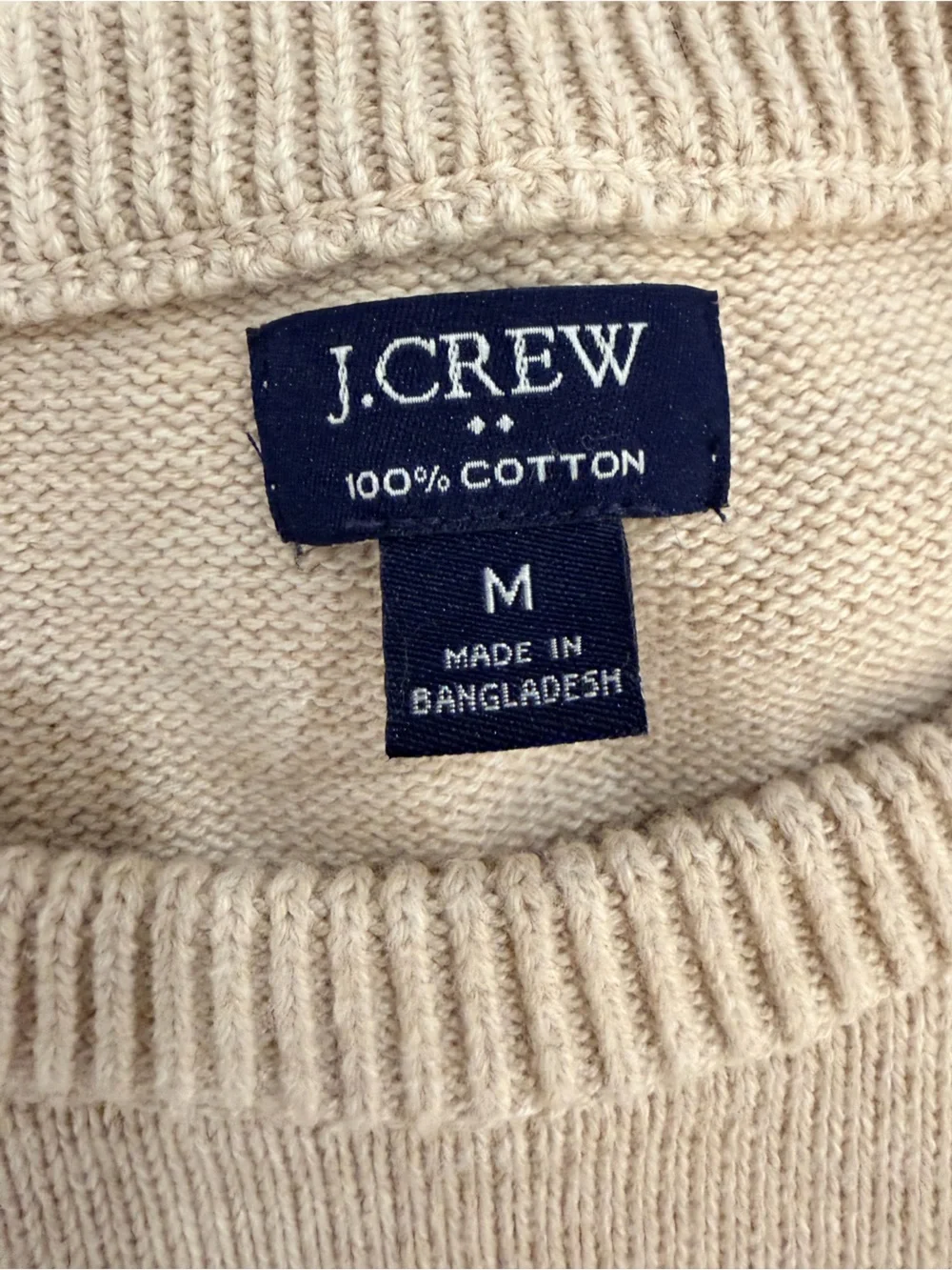J. Crew Beige Crewneck Sweater with Red & Navy Fair Isle Yoke